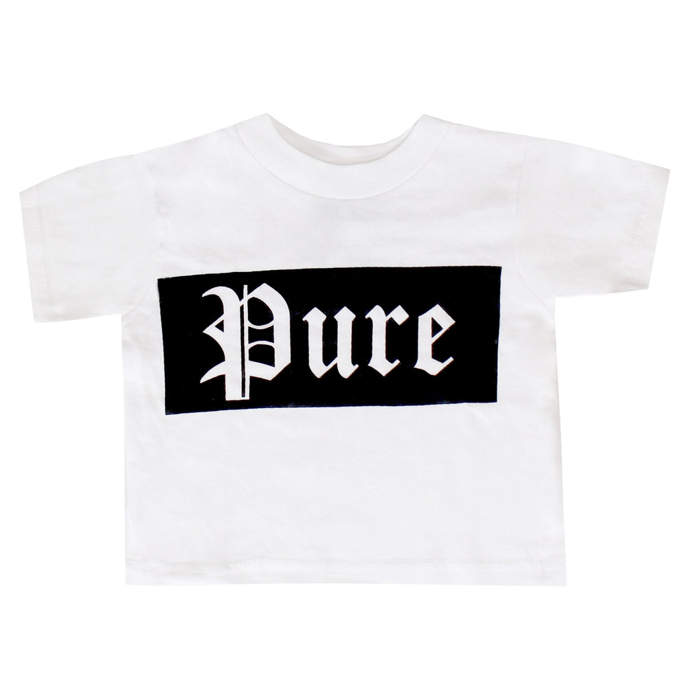 Kids Pure Block Logo Tee in white with black logo – view 1 of 2