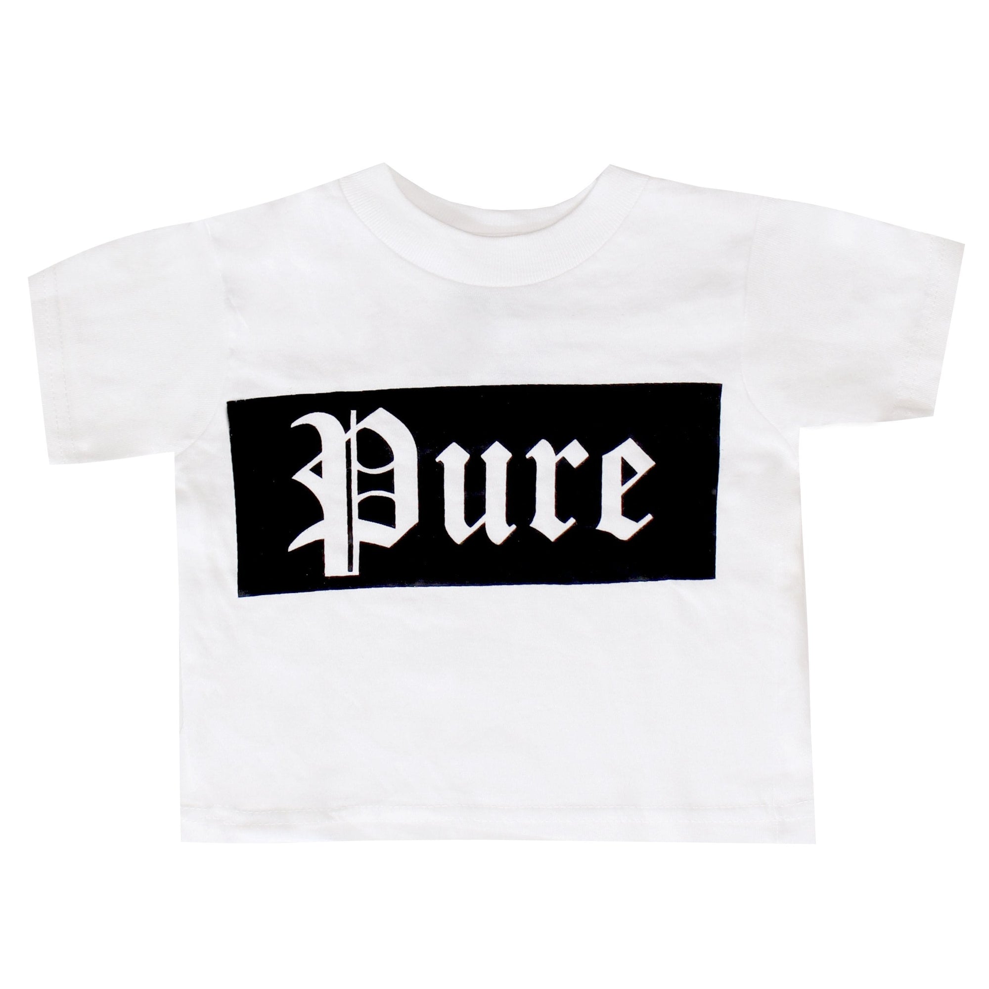Kids Pure Block Logo Tee Shirt-White with Black Logo