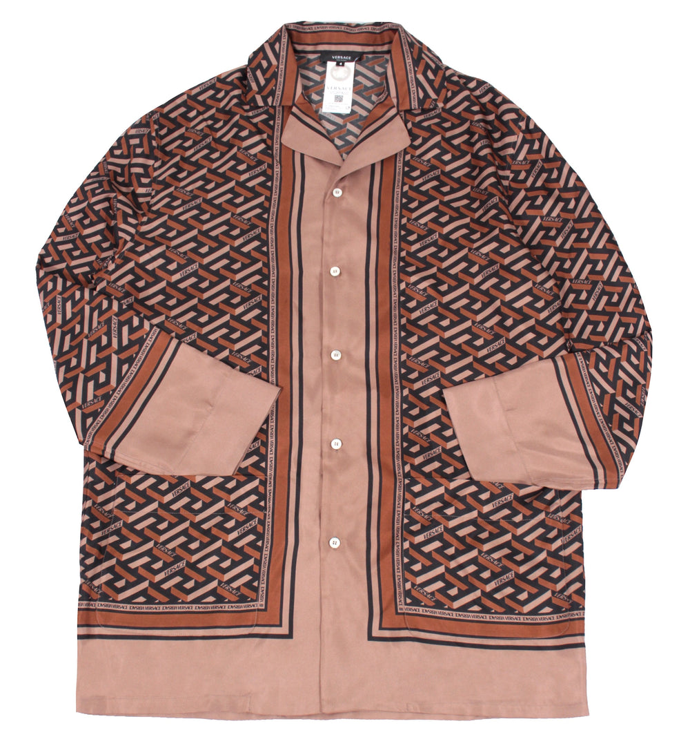 Versace Men's Silk Button-Down Pajama Shirt – Brown – view 1 of 2