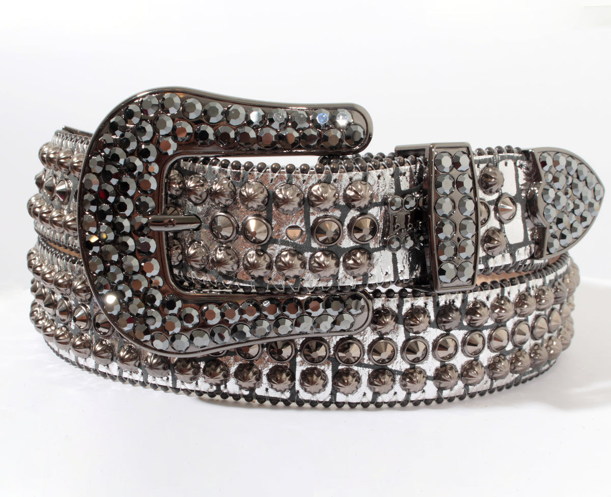 Silver metallic B.B. Simon belt with hematite