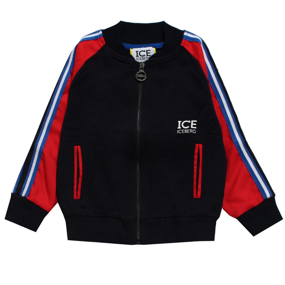 Iceberg Boys Zip-Up Jacket with Logo and Stripe Detail in navy – view 1 of 2