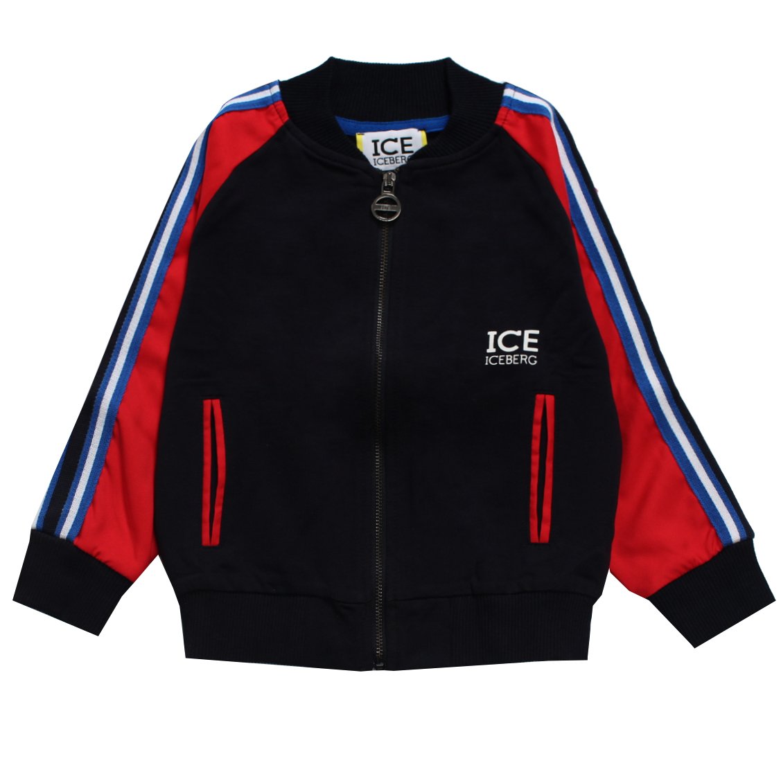 Iceberg Boys Zip-Up Jacket with Logo and Stripe Detail in navy – view 1 of 2