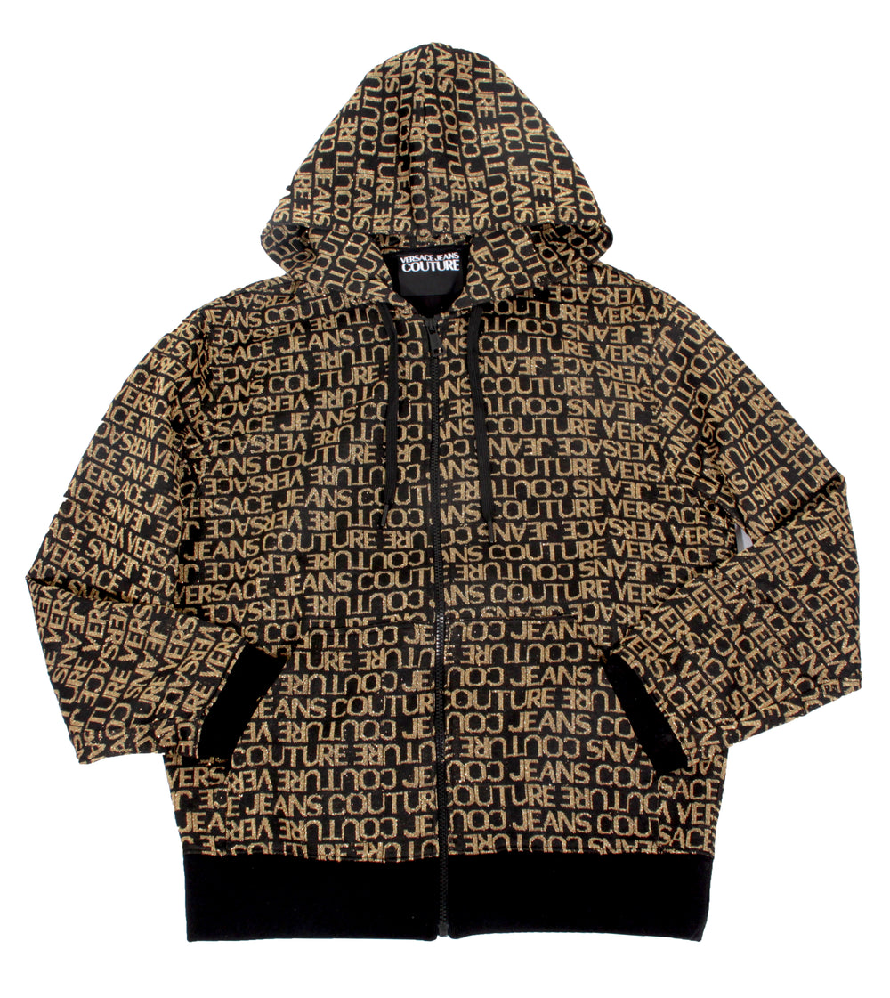 Versace Jeans Couture All Over Zip Up Jacket in black and gold – view 1 of 2