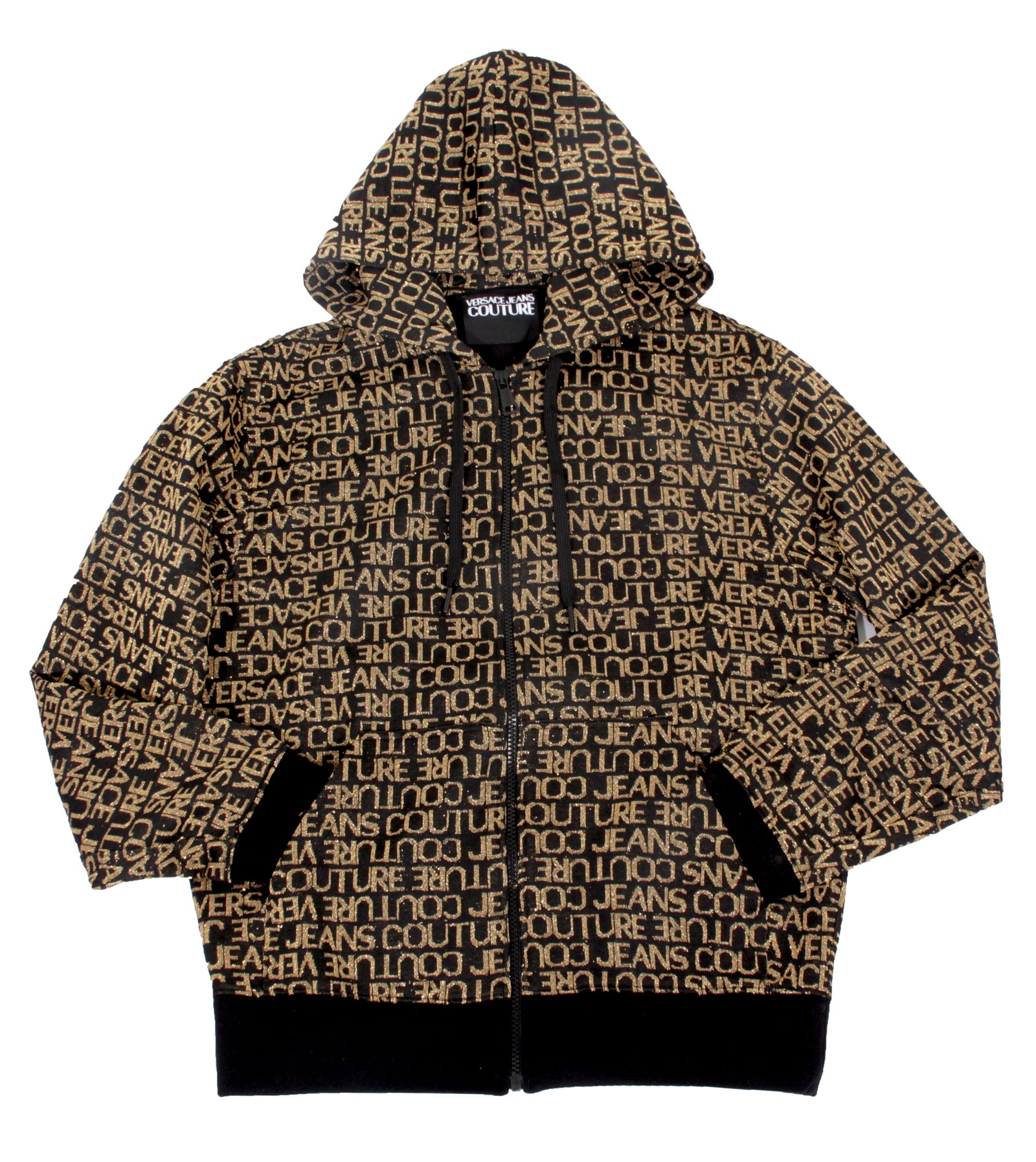 Versace Jeans Couture All Over Zip Up Jacket in black and gold – view 1 of 2