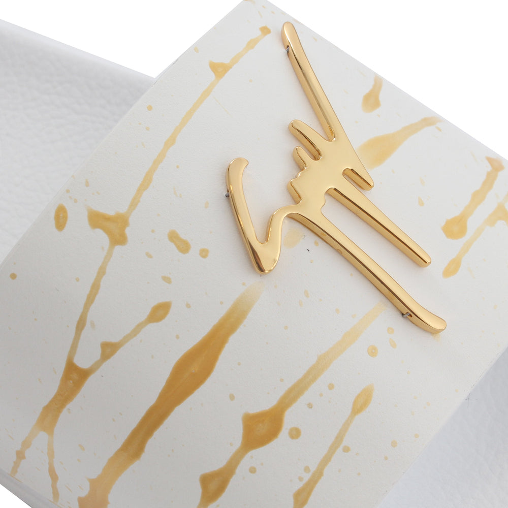 Giuseppe Zanotti Newburel Paint Splatter Slides in white/gold – view 2 of 2