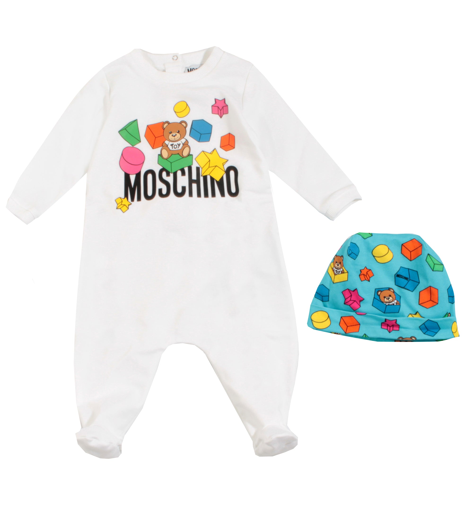 Baby Long Sleeve Footie Set With Hat - White