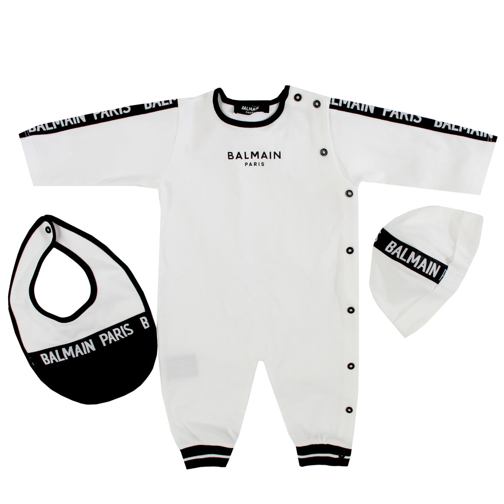 Baby Coverall With Hat & Bib - White