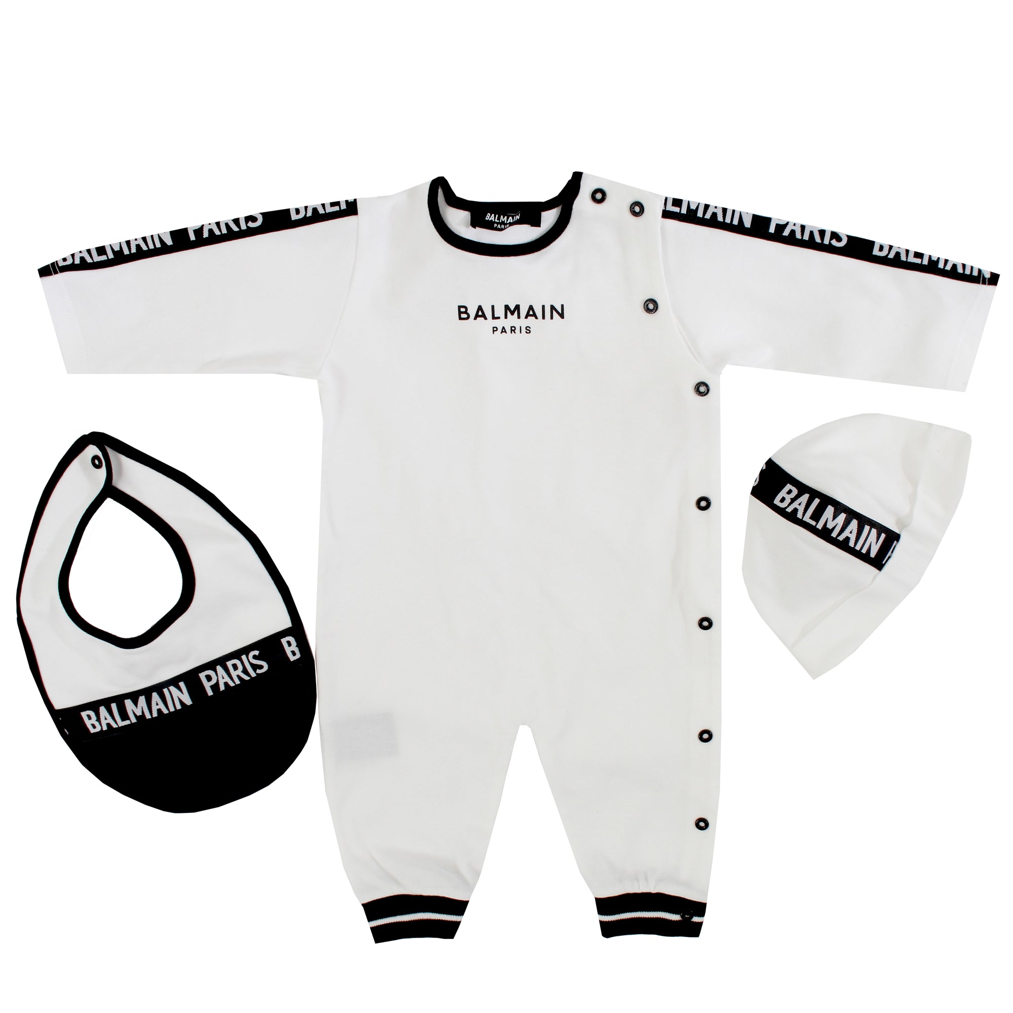 Baby Coverall With Hat & Bib - White