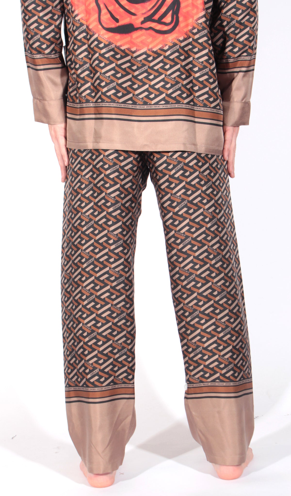 Silk Pajama Bottoms W/ Allover Print - Brown
