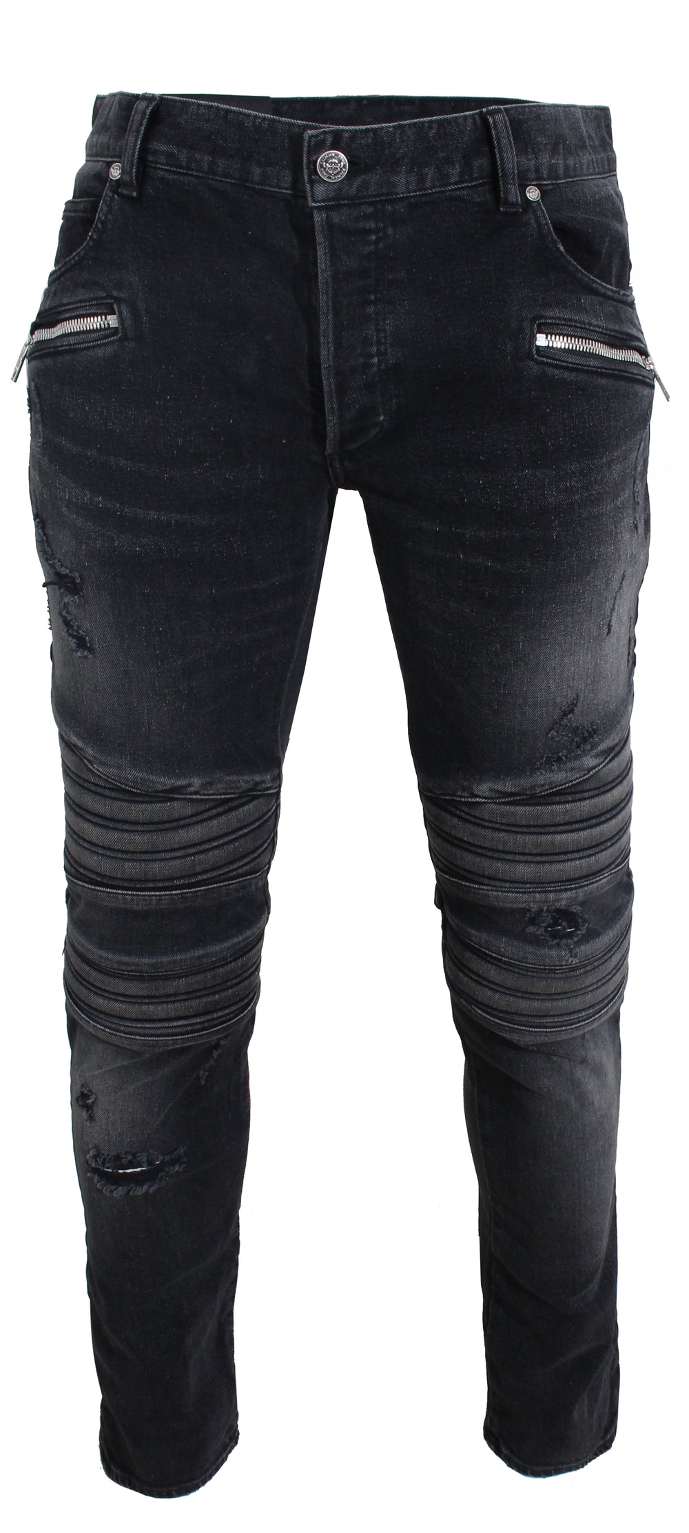 Balmain B Embossed Ribbed Slim Jeans in black – view 1 of 4