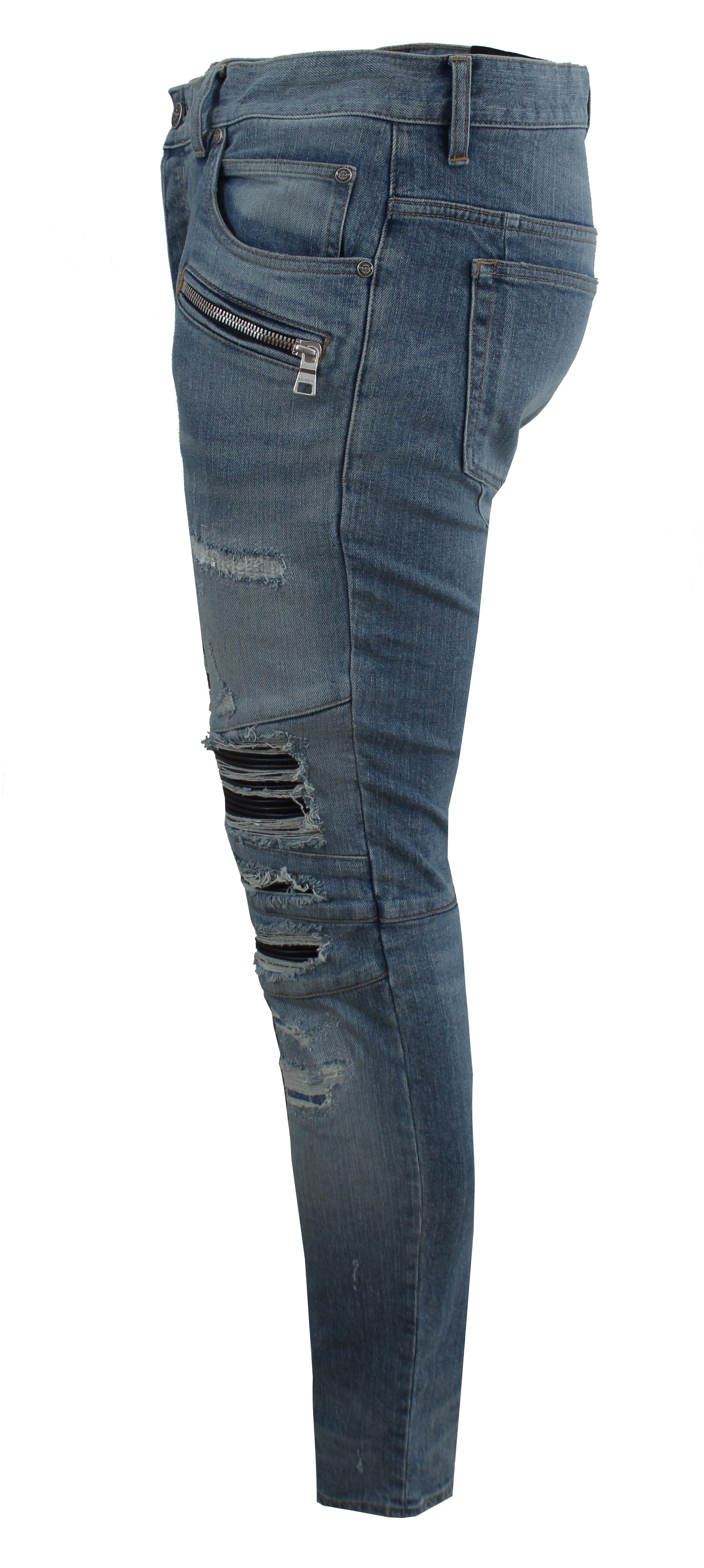 Balmain Ribbed Patches Slim Jeans in Destroy Medium blue – view 2 of 3