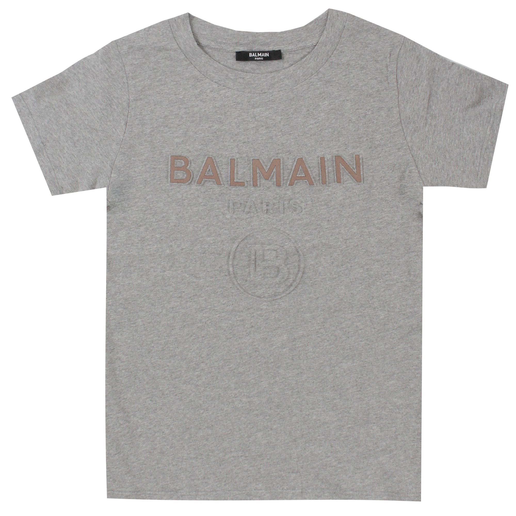 Tee With Embossed Suede Logo - Grey