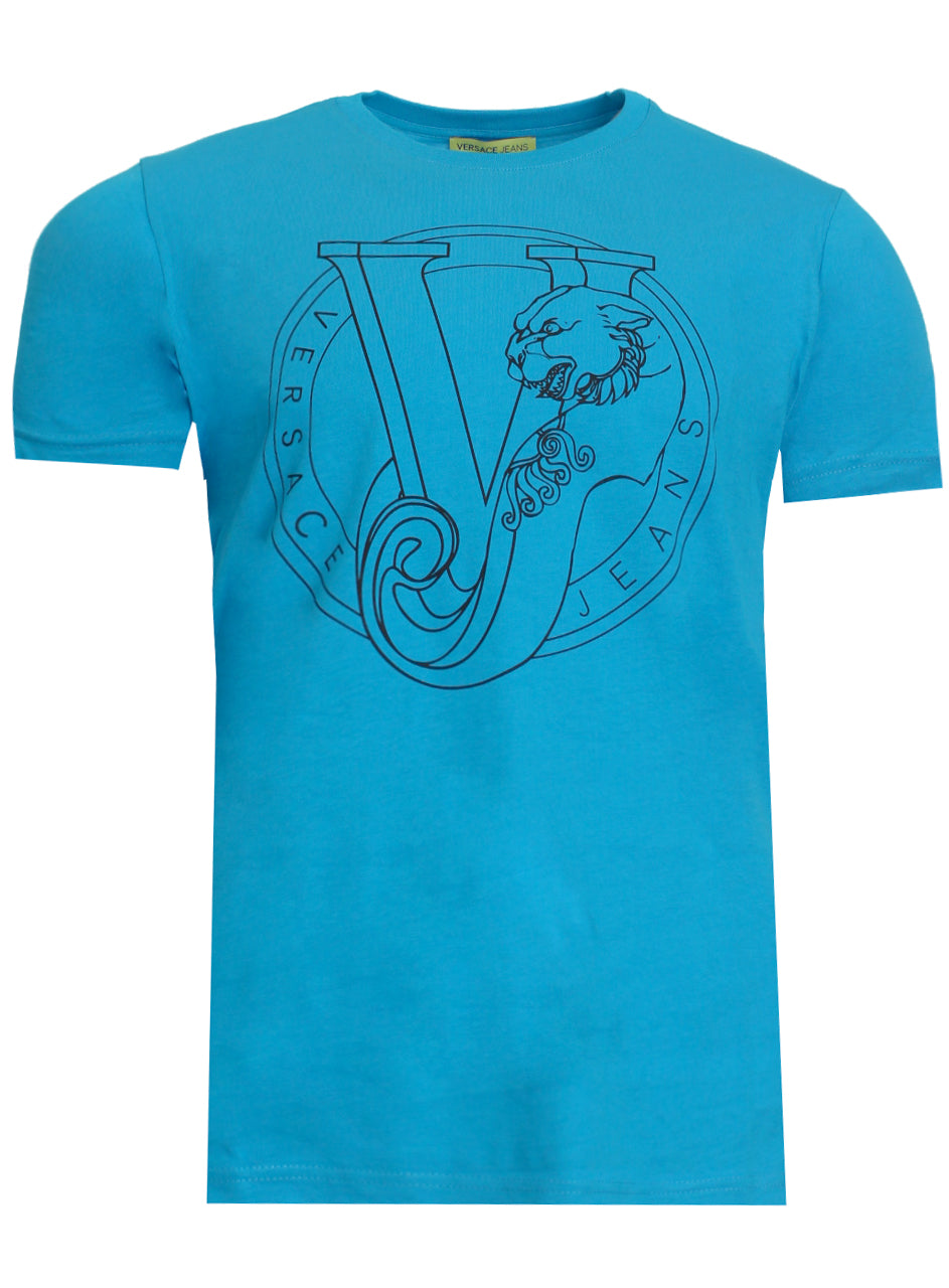 Men's Short Sleeve Round Logo Jersey Tee Shirt-Blue