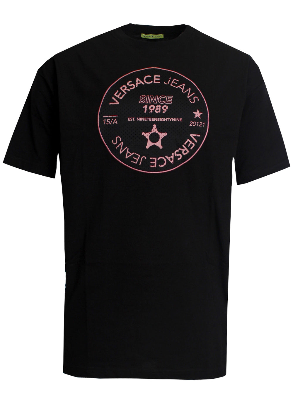 Men's Short Sleeve Round Logo Jersey Tee Shirt-Black