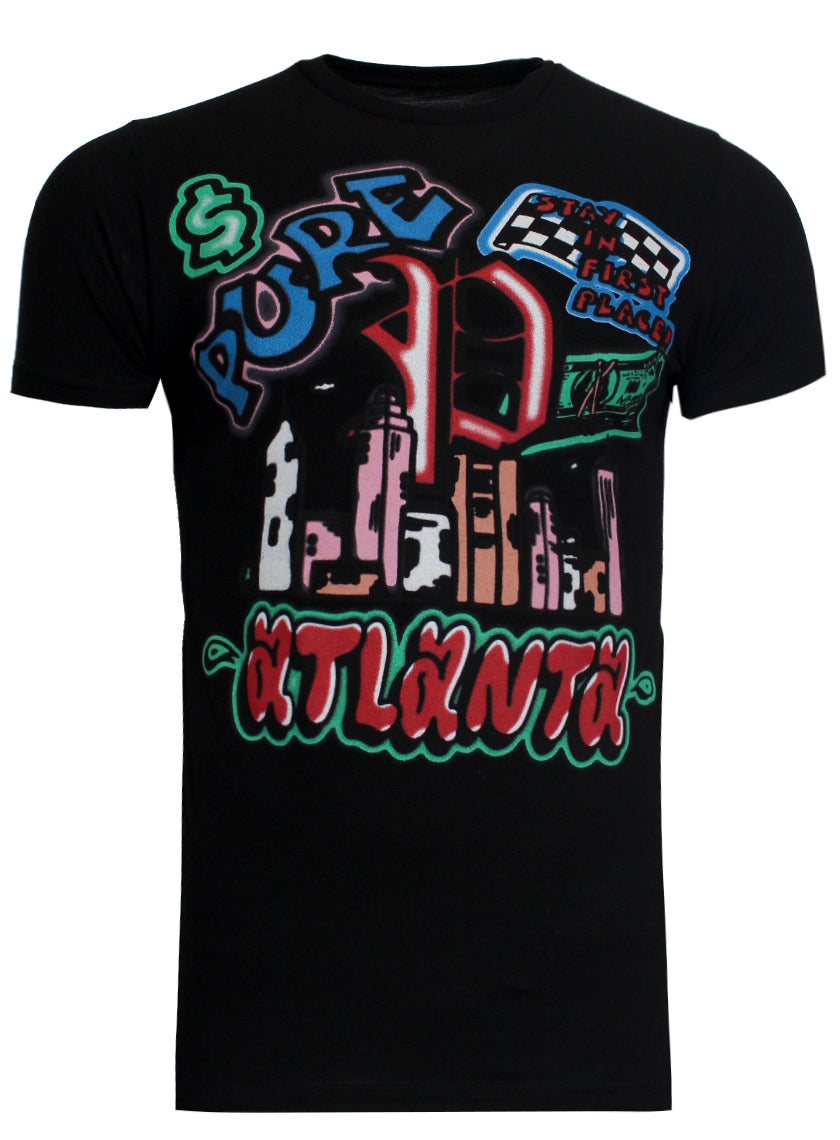 Pure Atlanta Airbrush Graffiti Tee in black – view 1 of 3
