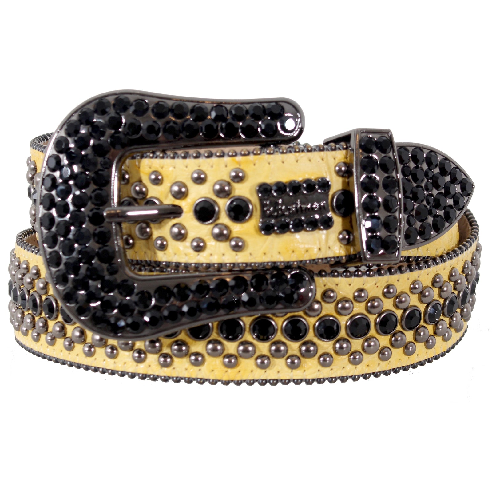 B.B. Simon Yellow Belt With Black Crystals