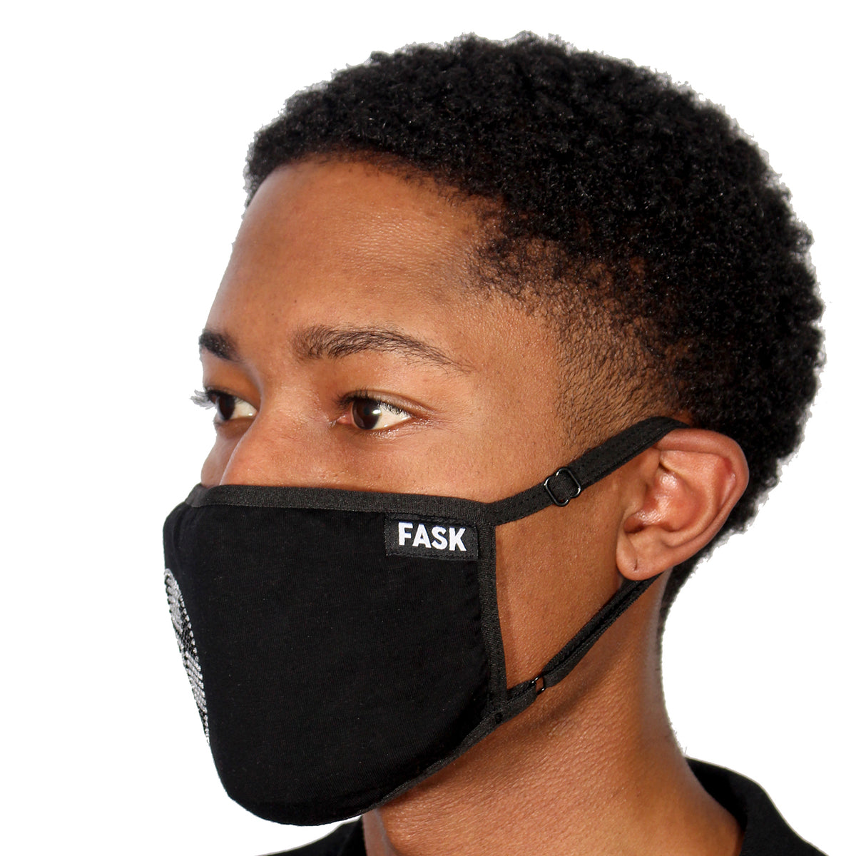 FASK Logo Cotton 2.0 Stoned Mask with Interchangeable Filter and Adjustable Size Strap-Black