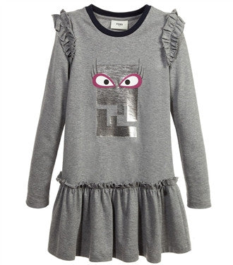 Fendi Girls Eyes Logo Grey Dress