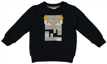 Fendi Boys Monster Logo Long Sleeve Navy Sweater