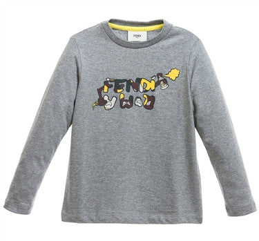Fendi Boys Camo Logo Grey Tee