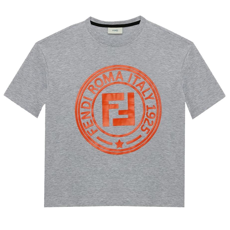 Kids Fendi Round Logo Short Sleeve Tee-Grey