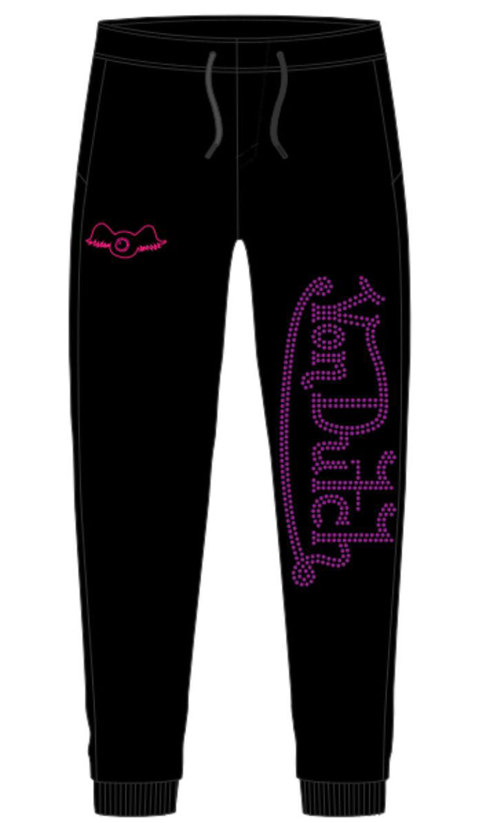 Von Dutch Purple Rhinestone Logo Joggers in black with purple – view 1 of 1