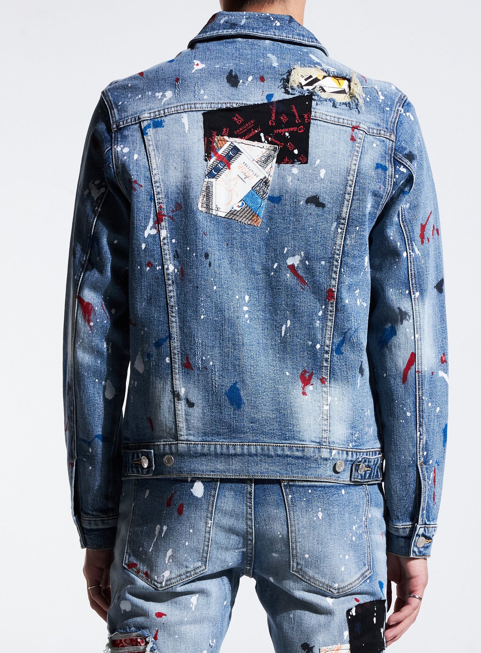 Embellish Rebel Denim Jacket in blue patchwork – view 2 of 2