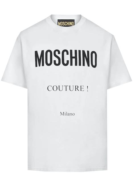 COTTON T-SHIRT WITH MOSCHINO COUTURE PRINT - WHITE