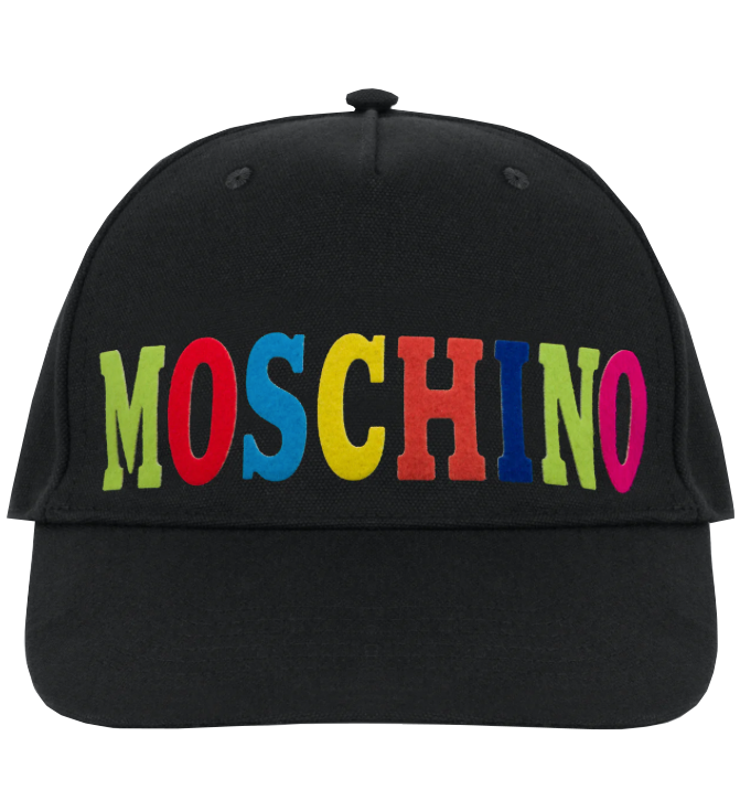 MOSCHINO MULTICOLOR LOGO VISOR CAP - BLACK