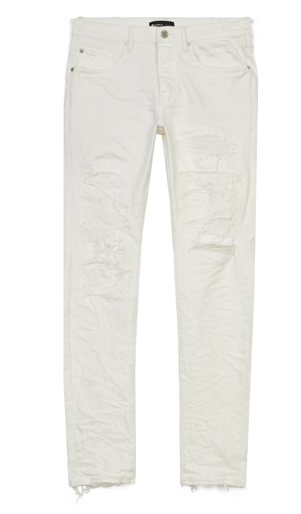 Purple Brand Four Pocket Destroy Jeans with Silicone Outline in White – view 1 of 2