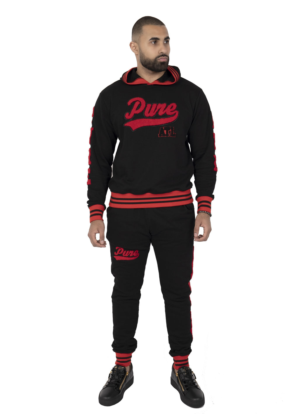 Logo Pure All Varsity Long Sleeve Hoodie in black/red – view 2 of 11