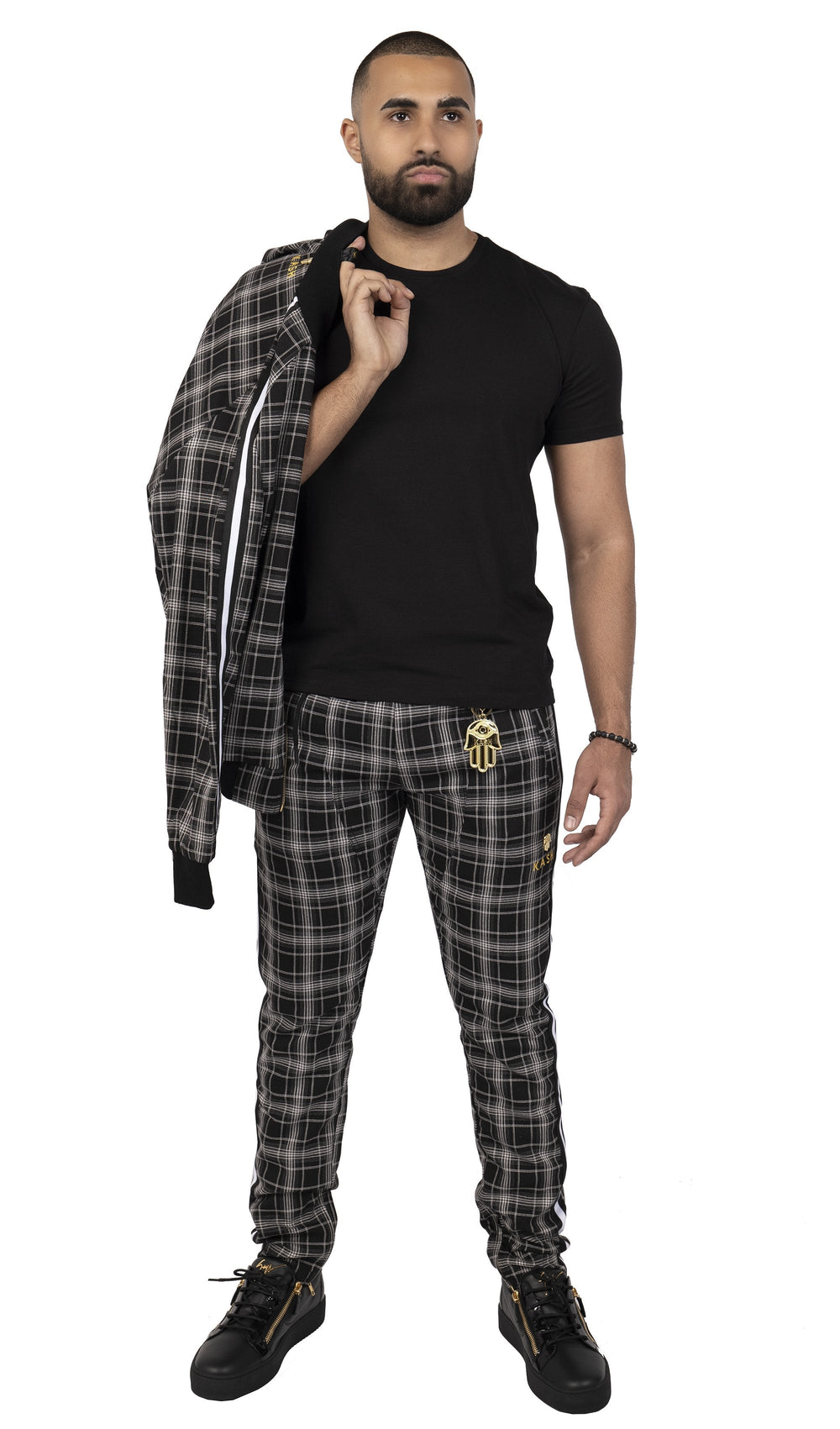Kash Plaid Track Pants in black/white – view 4 of 8