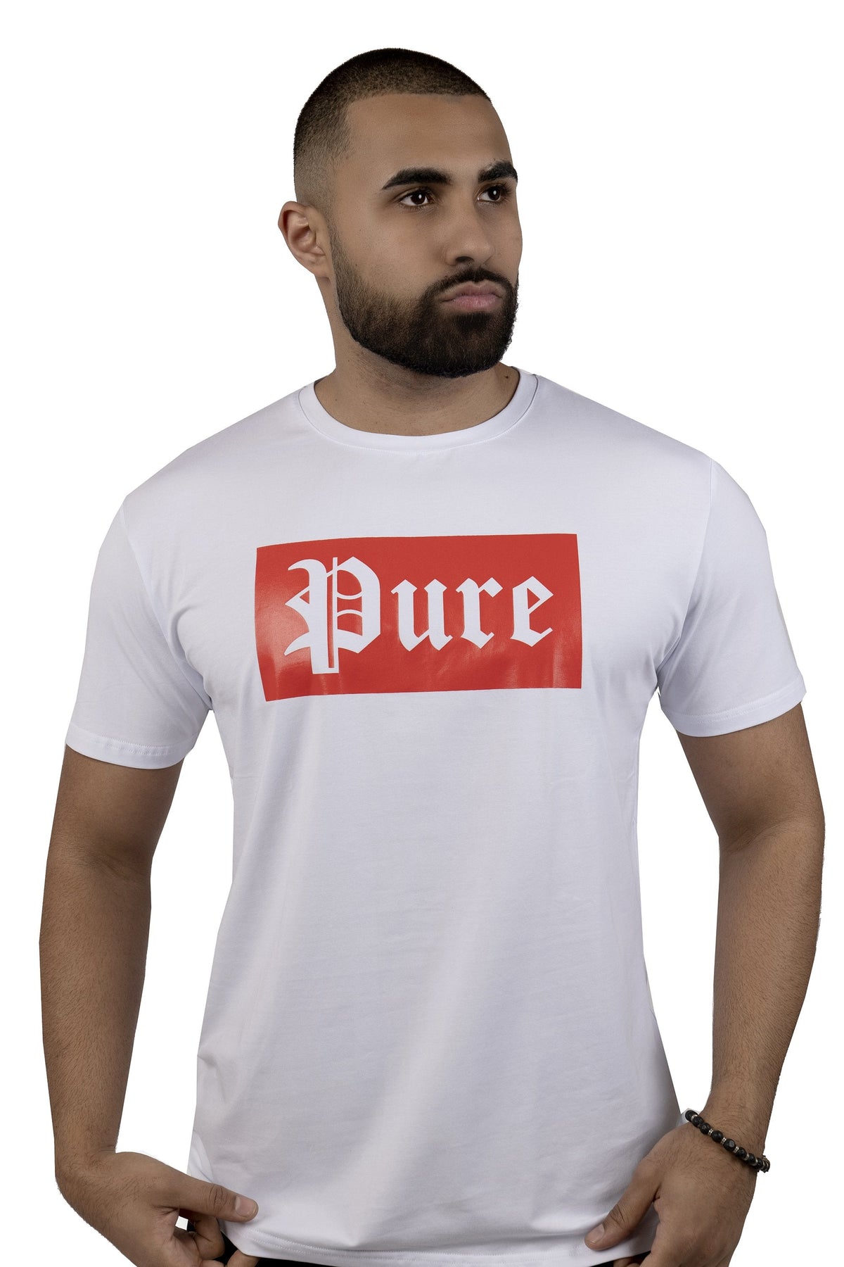 STRETCH PURE TEE WHITE W| RED BLOCK LOGO