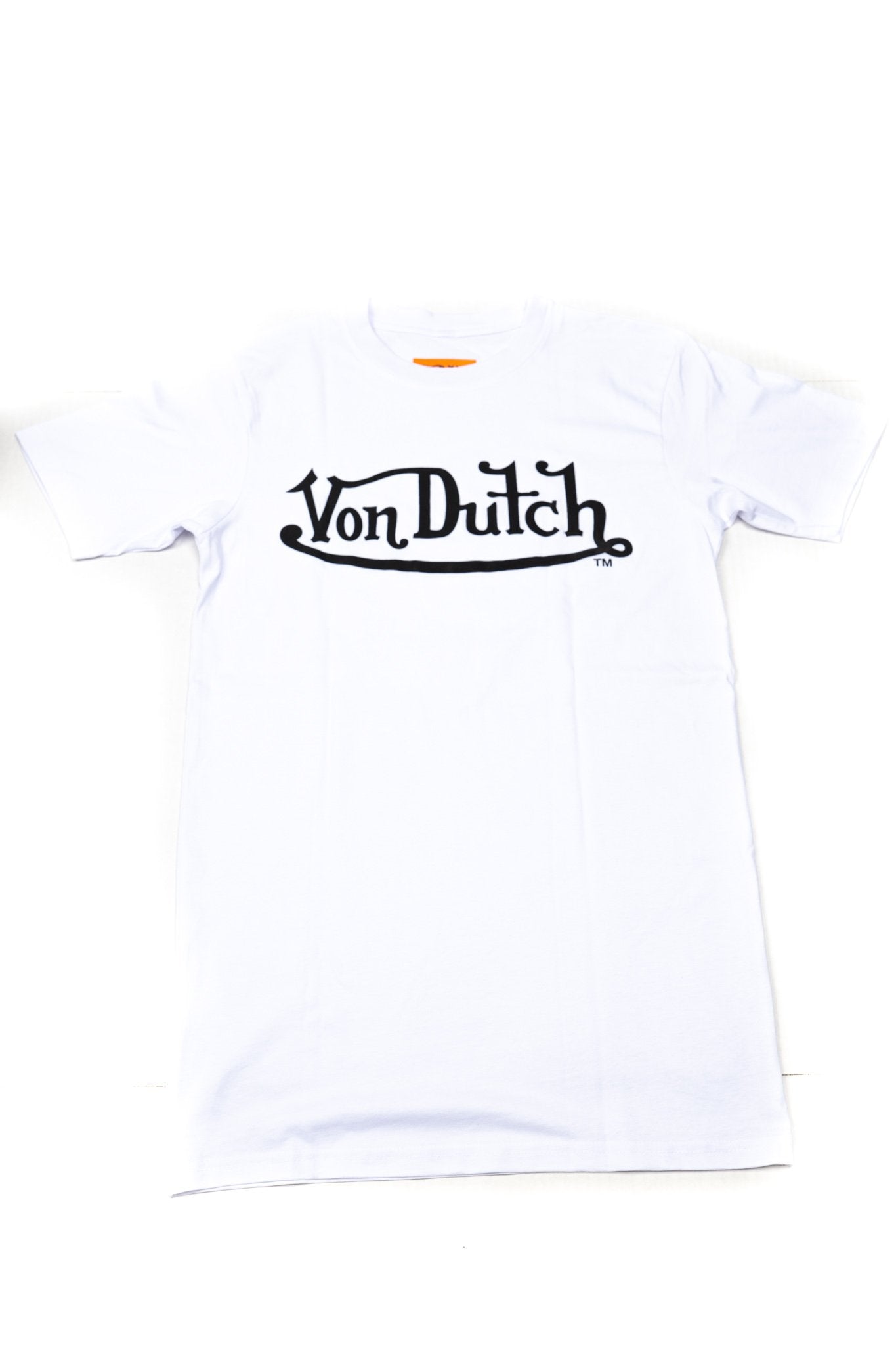 Von Dutch High Frequency Wordmark Short Sleeve Tee in white and black