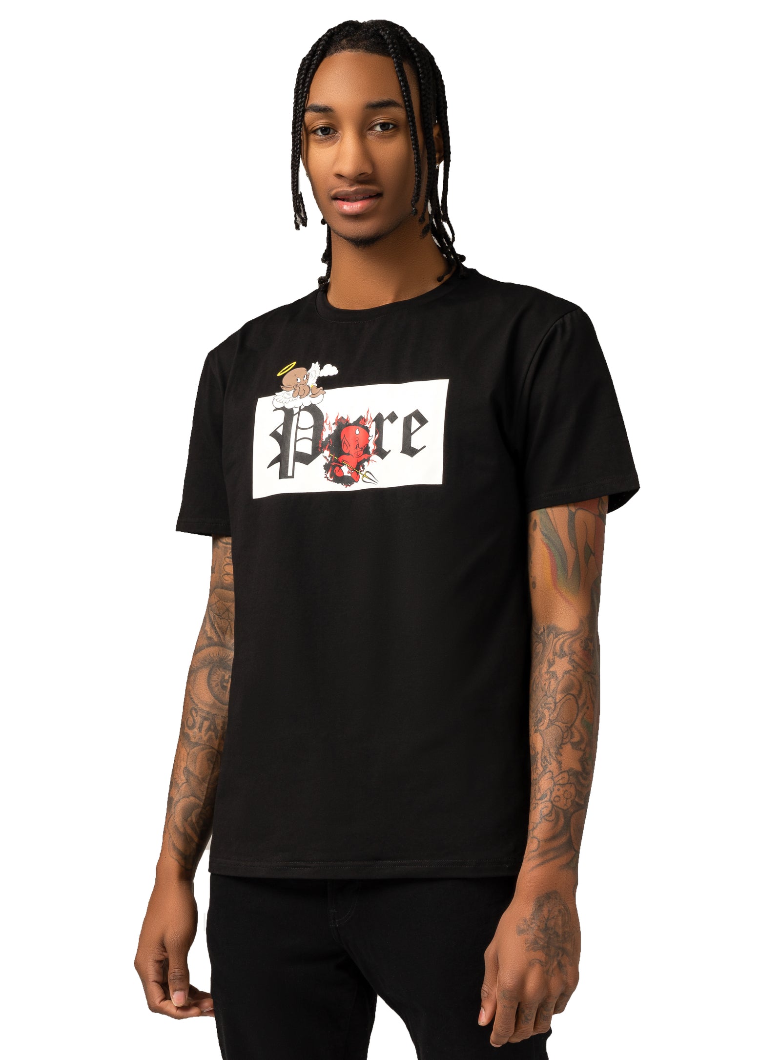 Pure Tee with white block devil and angel graphic in black – view 2 of 5