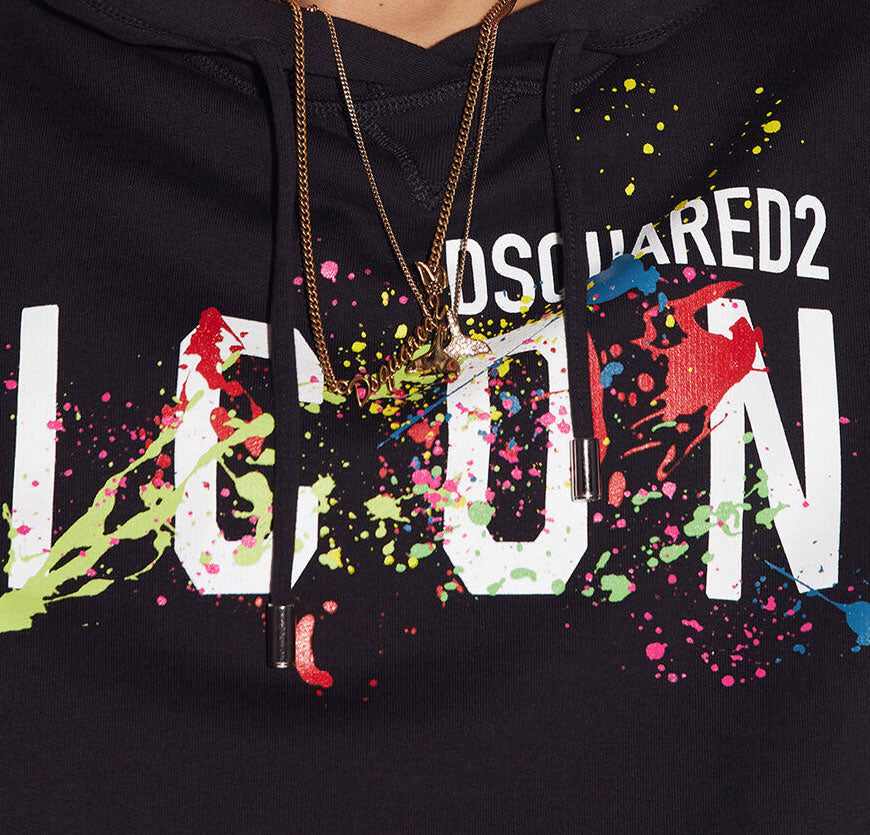 DSQUARED2 Icon Splatter Hoodie in black – view 3 of 3