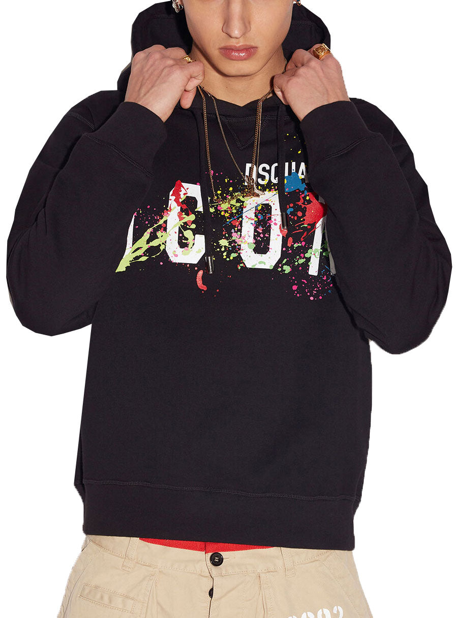 ICON SPLATTER HOODIE - BLACK