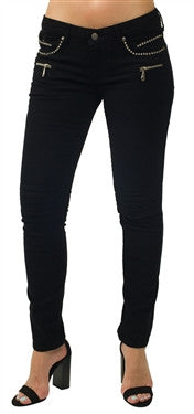 Robin's Jeans Women Biker Single Line in Black (Clear Swarovski)