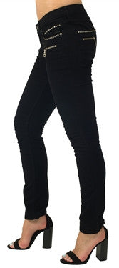 Robin's Jeans Women Biker Single Line in Black (Clear Swarovski)