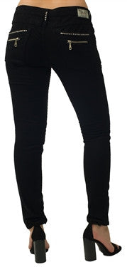 Robin's Jeans Women Biker Single Line in Black (Clear Swarovski)