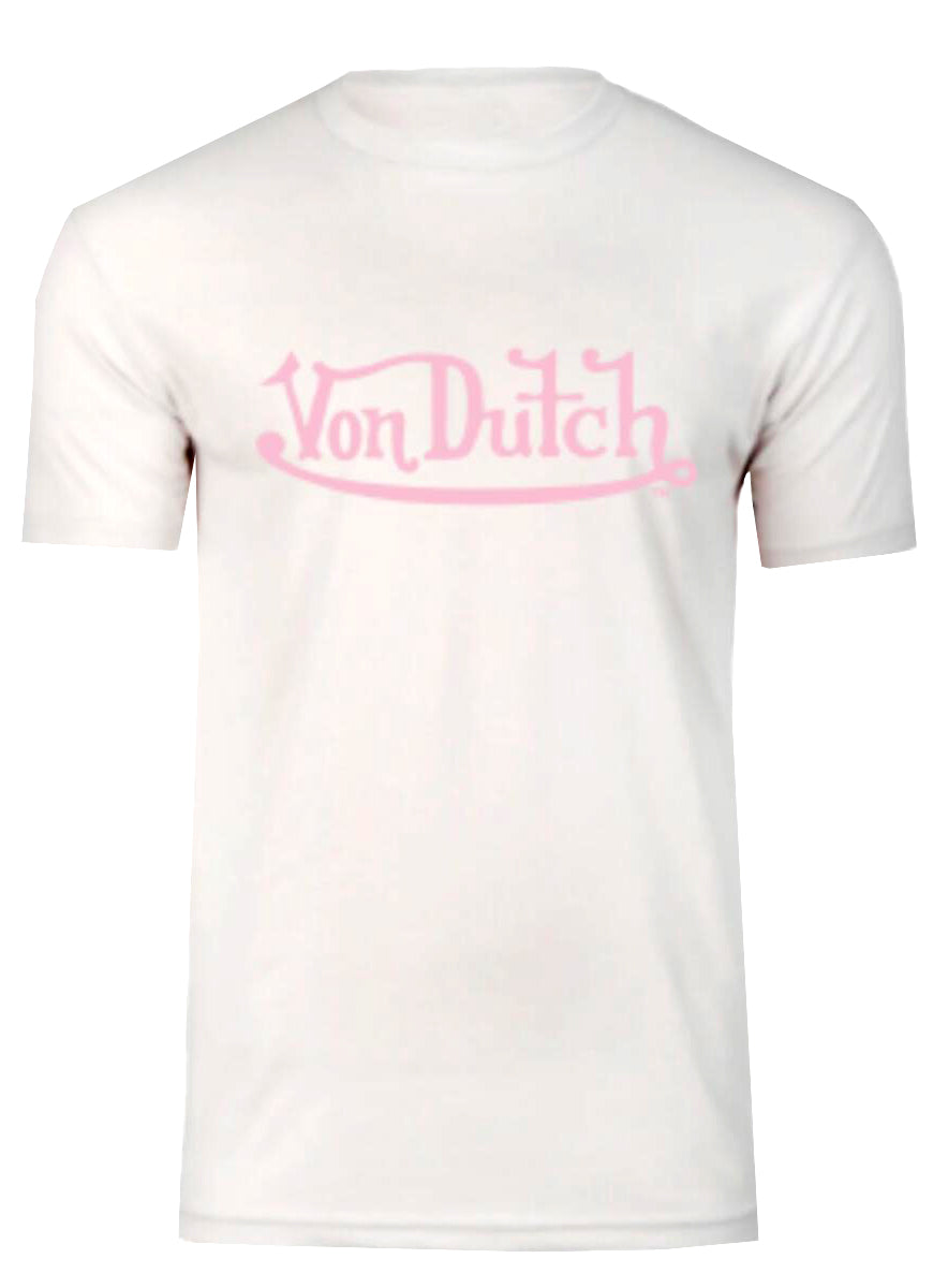 VON DUTCH LOGO TEE-WHITE W/PINK LOGO