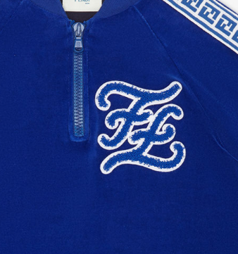 Fendi Boy SS Velour Top with Caligraphy FF Logo-Navy – view 4 of 4