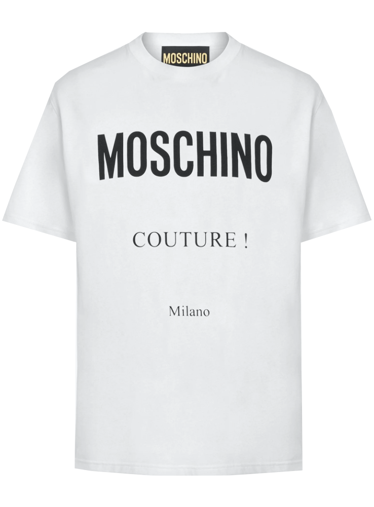 COTTON T-SHIRT WITH MOSCHINO COUTURE PRINT -  WHITE