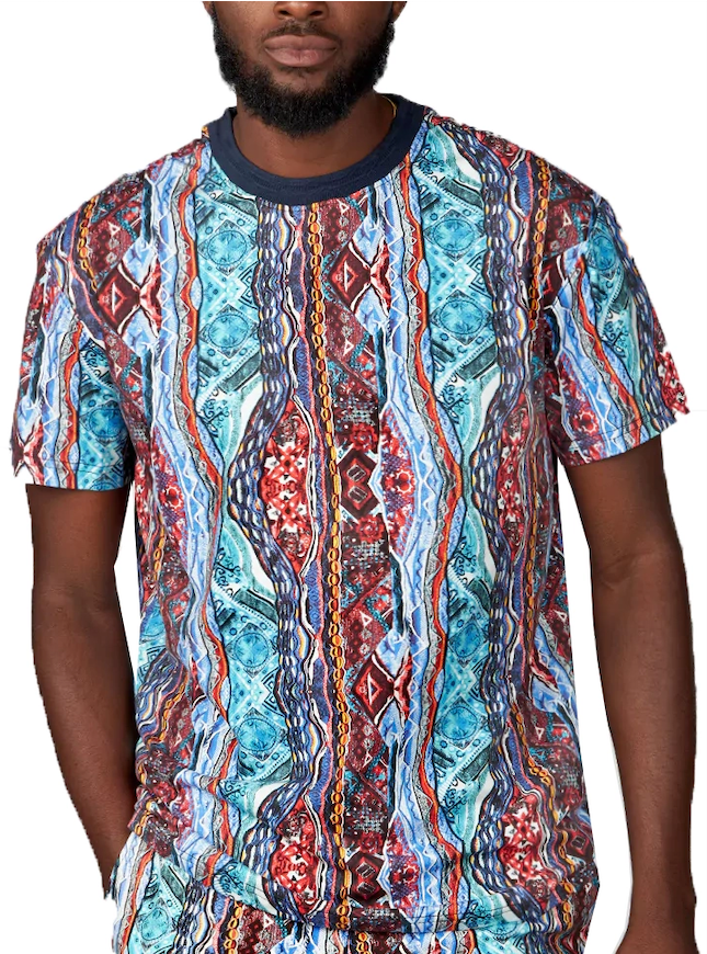 COOGI All Over Crew Tee in blue and red multi – view 1 of 2
