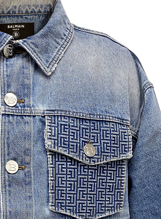 Balmain Monogram Denim Jacket in Blue for Men