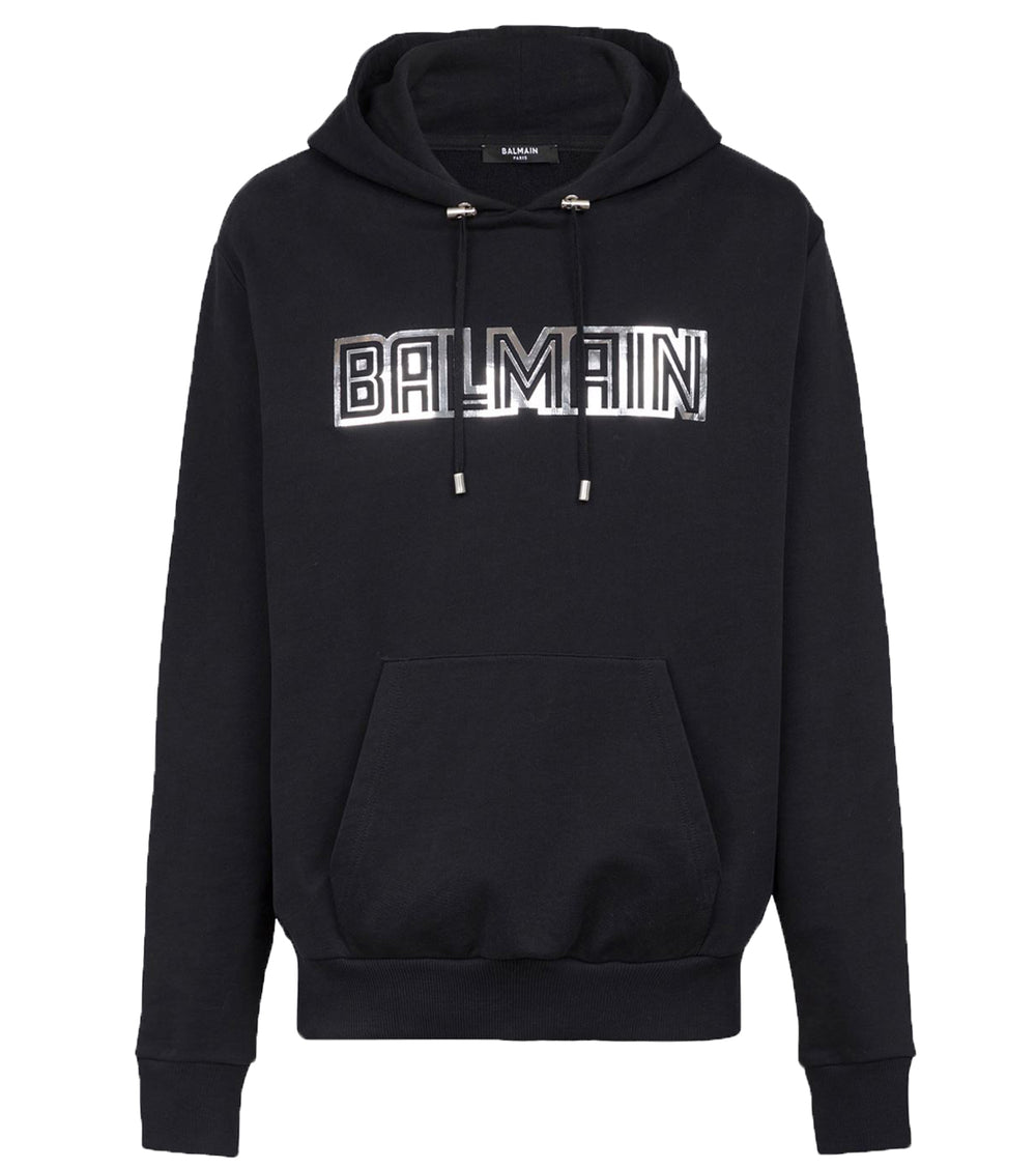 Balmain Silver Embossed Hoodie in black – view 1 of 3