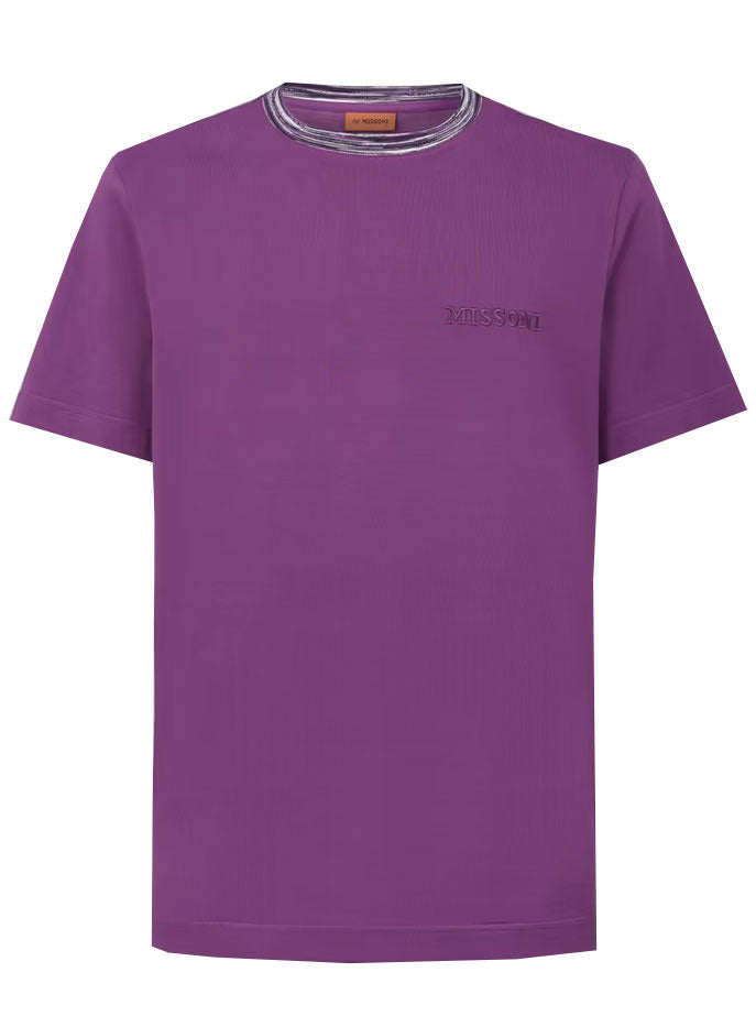 COTTON JERSEY TEE WITH SPACE DYED INSERT - VIOLET