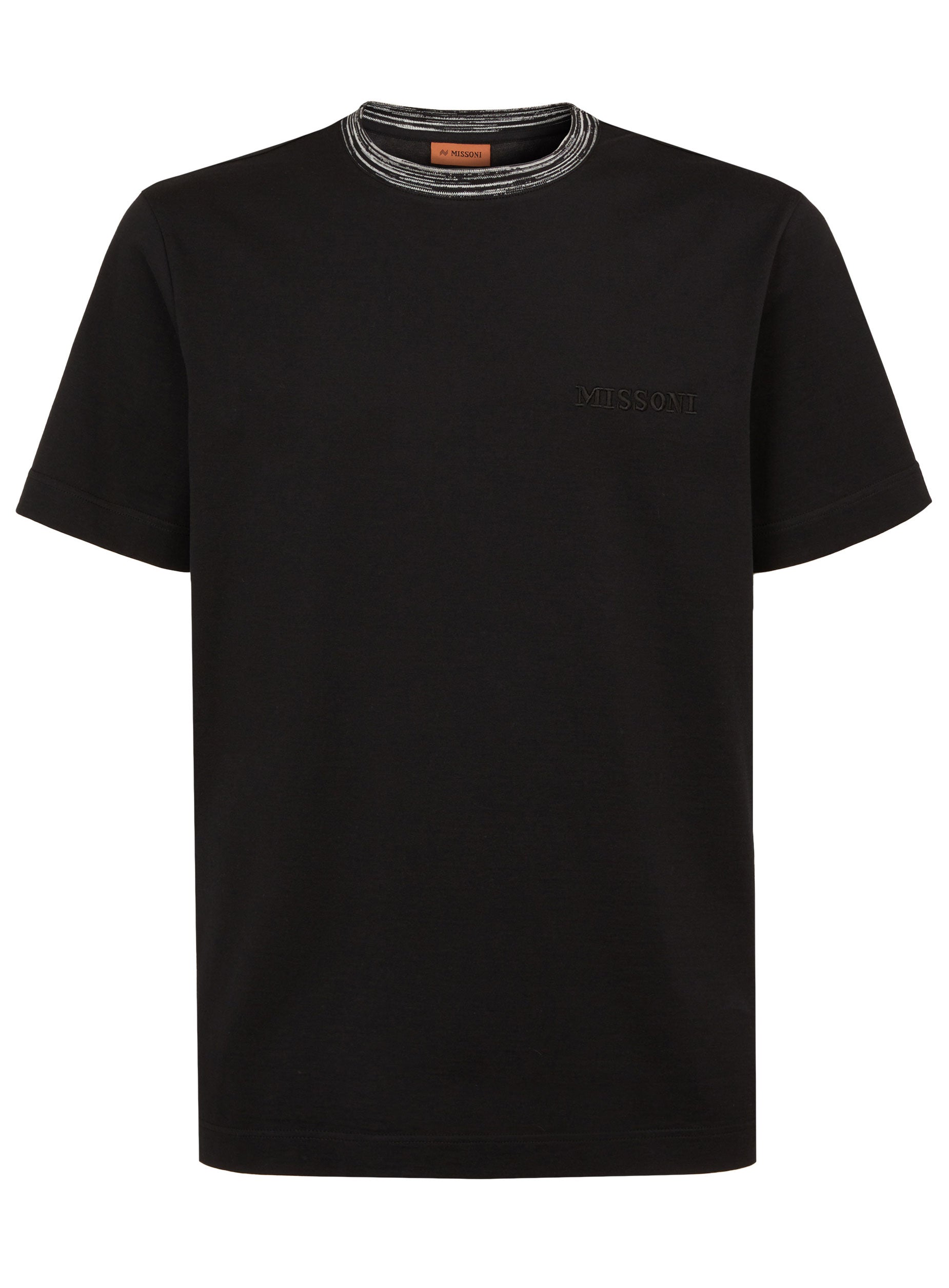 COTTON JERSEY TEE WITH SPACE DYED INSERT - BLACK