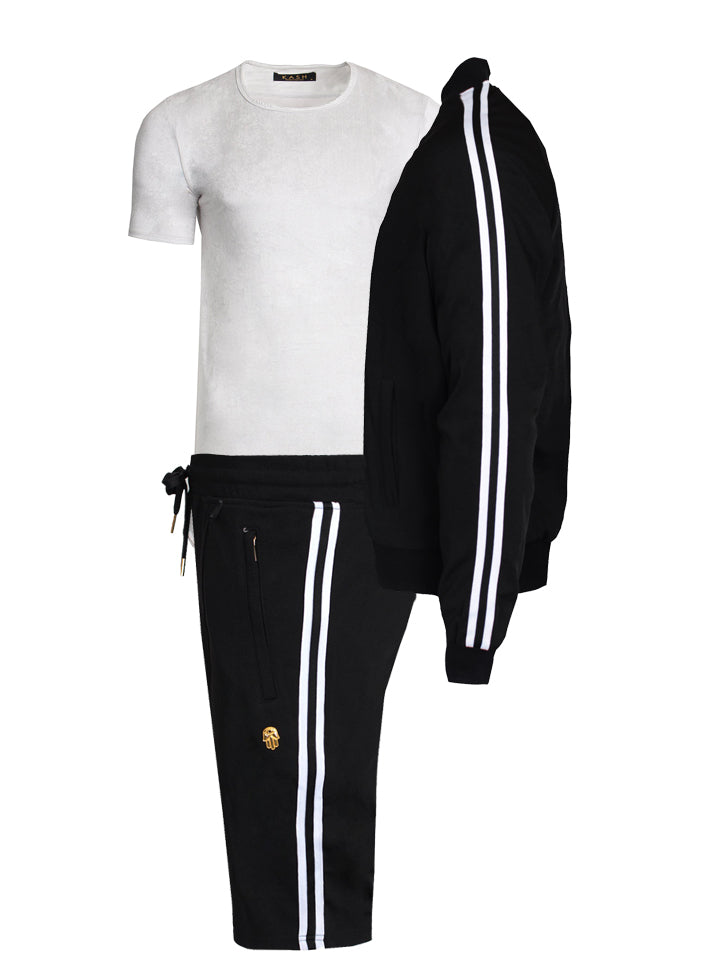 Kash Men's Track Jacket with Side Stripes in black – view 2 of 6