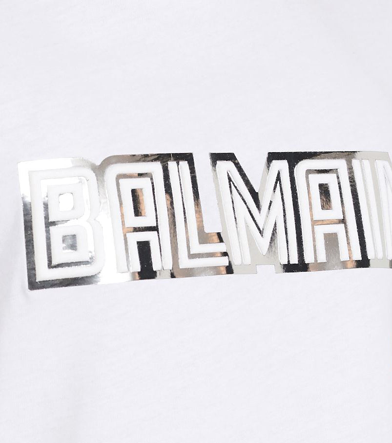 Metallic Balmain Embossed T-Shirt - White & Silver